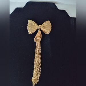 Bow Pendant Gold Tone Mesh Metal With‎ Chain Fringe Tassel Pendant Only Vintage